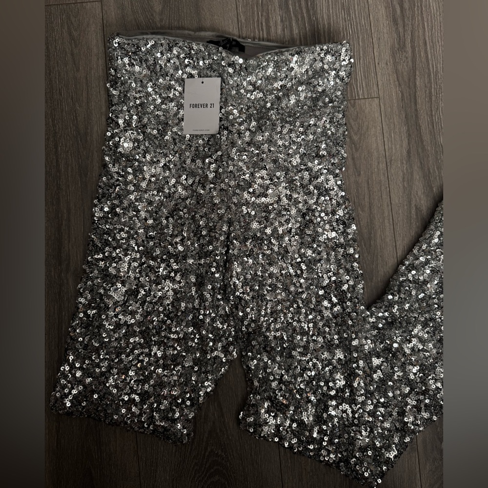 Forever 21 Silver Sequin Wide-Leg Jumpsuit